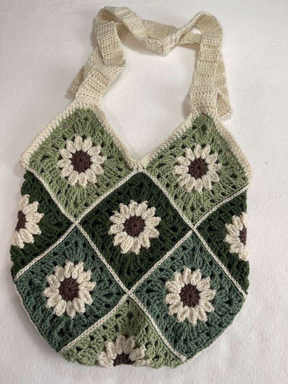 Handmade Crochet Granny Square Tote Bag Boho Shoulder Bag